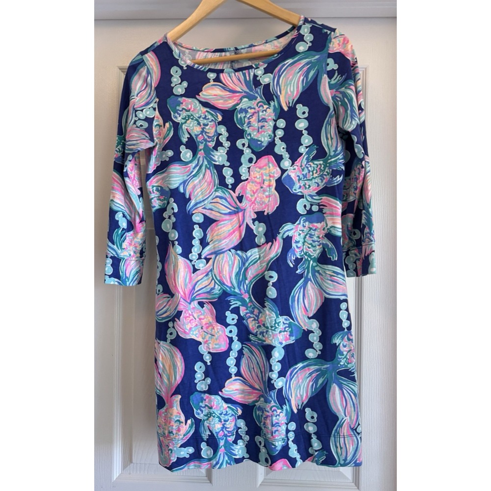 Lilly Pulitzer Dress Womens Small Navy Blue Goldfish Pima Cotton Shift Dress